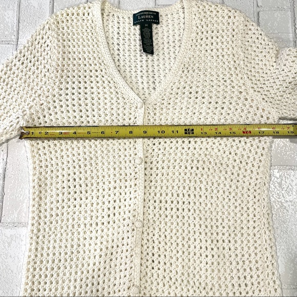 Lauren by Ralph Lauren White Hand Knit Mercerized Cotton Cardigan Size M - Picture 10 of 11